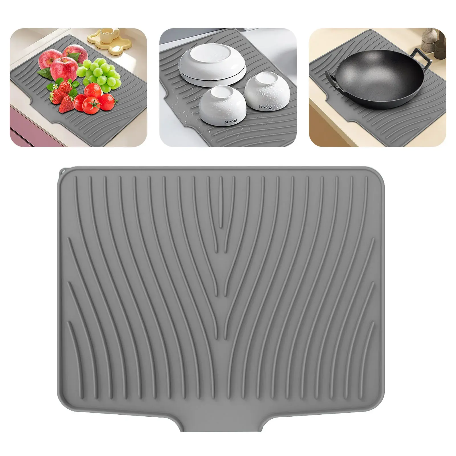 Extra-Large Silicone Dish Drying Mat with Drain Lip, Gray (2-Pack)